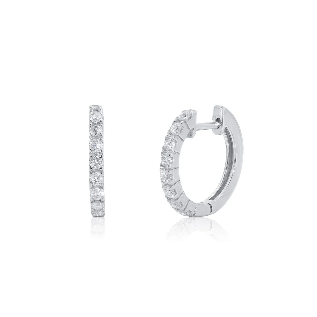 Rhodium Plated 925 Sterling Silver Huggie Moissanite Studded 12.5mm Hoop Earring