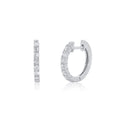 Rhodium Plated 925 Sterling Silver Huggie Moissanite Studded 12.5mm Hoop Earring