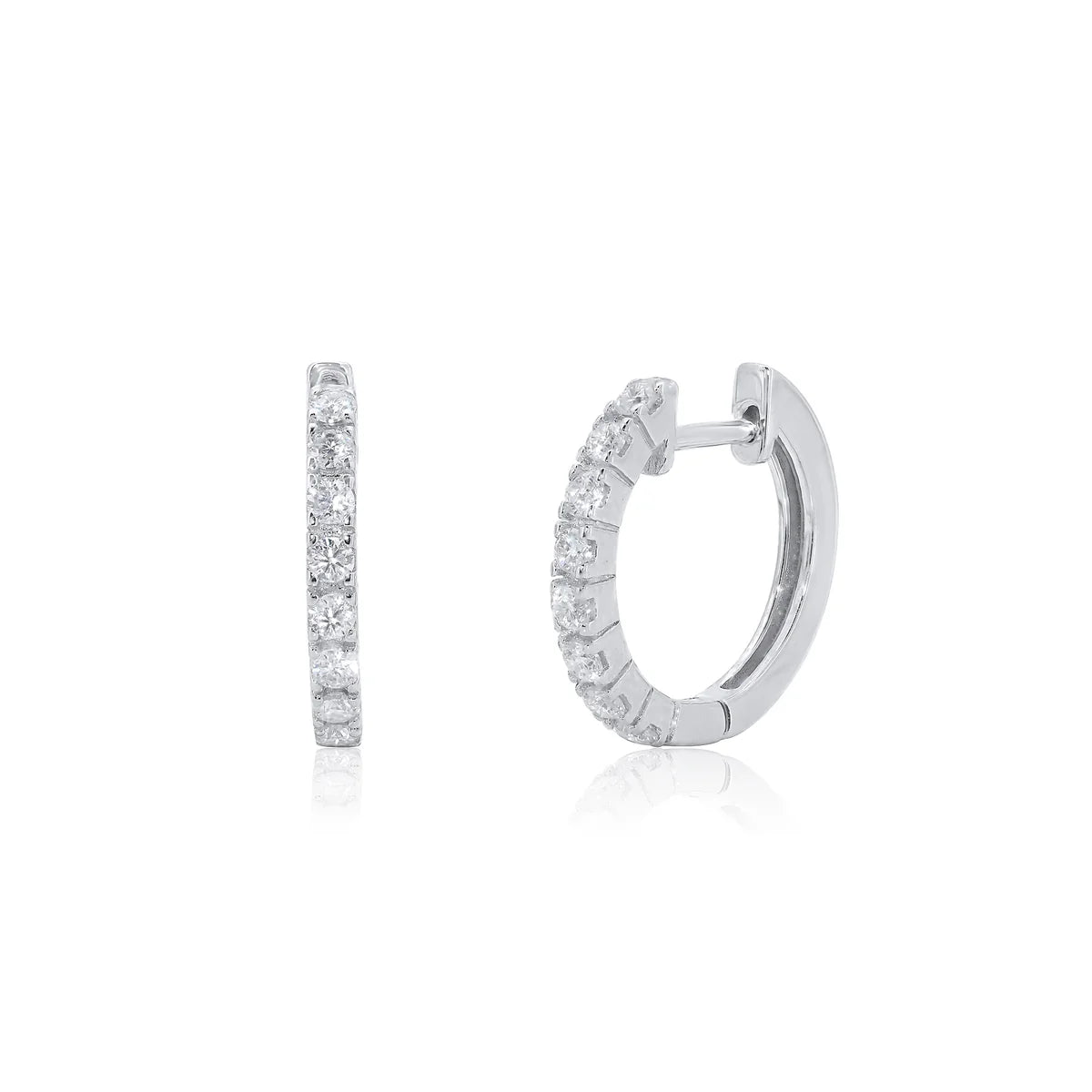 Rhodium Plated 925 Sterling Silver Huggie Moissanite Studded 12.5mm Hoop Earring