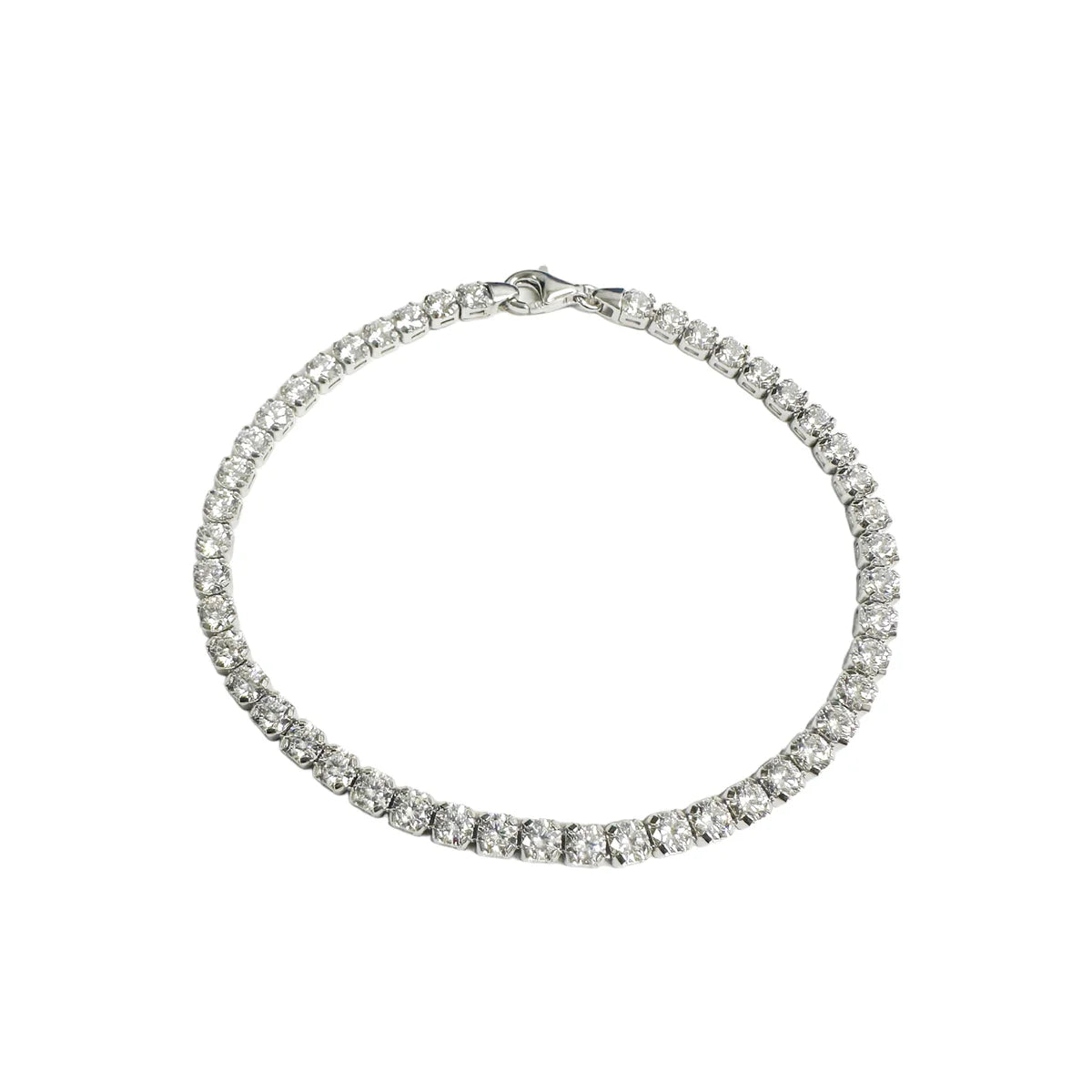 925 Sterling Rhodium Plated 3.5mm Tennis Clear Asscher CZ Bracelet