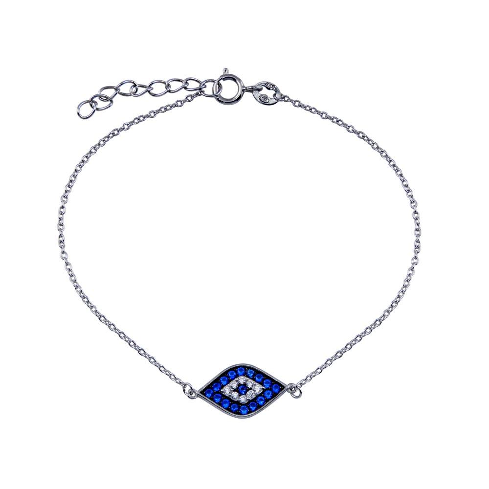 Rhodium Plated 925 Sterling Silver CZ Evil Eye Bracelet