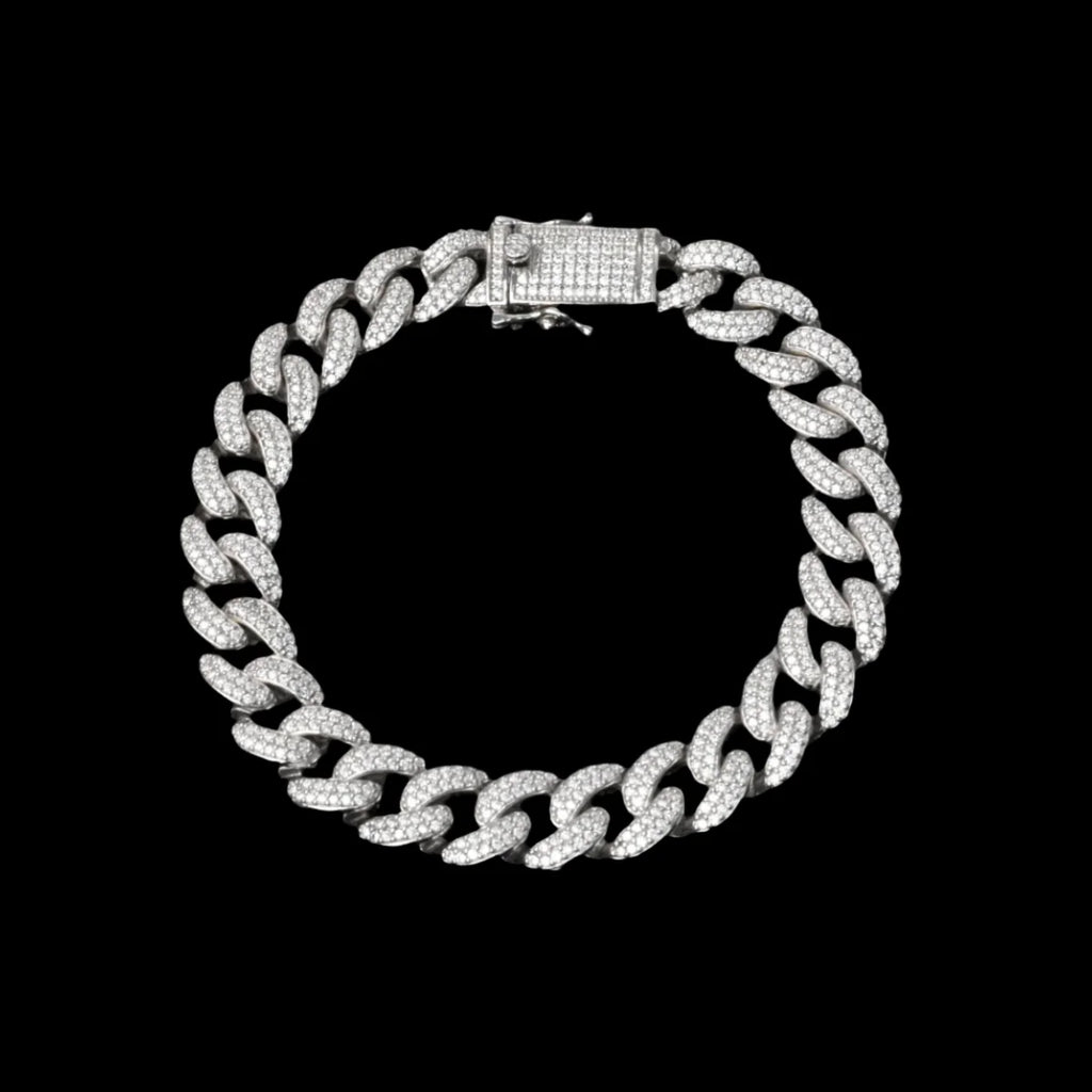 Rhodium Plated 925 Sterling Silver Moissanite Miami Cuban 9.5mm Bracelet or Necklace