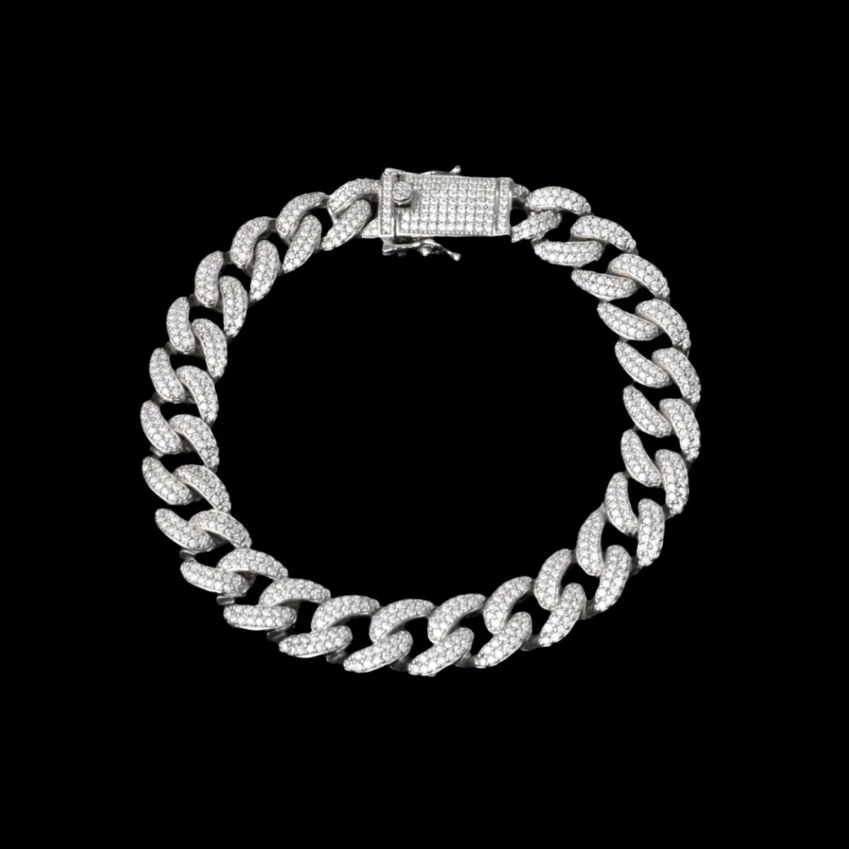 Rhodium Plated 925 Sterling Silver Moissanite Miami Cuban 9.5mm Bracelet or Necklace