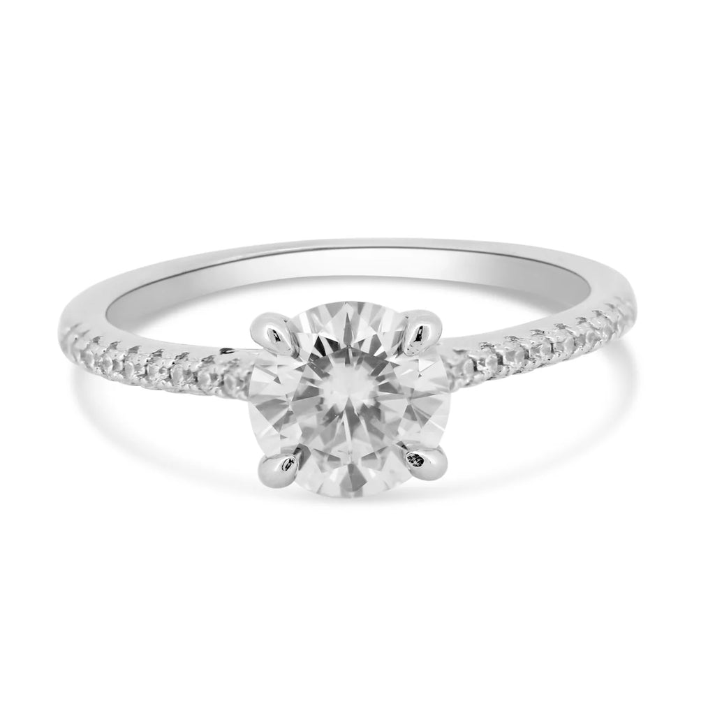 Rhodium Plated 925 Sterling Silver 1 Carat Moissanite Stones Ring