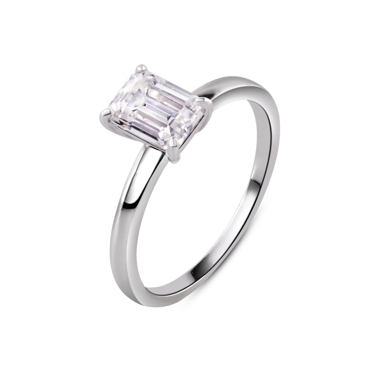 Rhodium Plated 925 Sterling Silver Baguette 1 Carat Moissanite Stone Engagement Ring