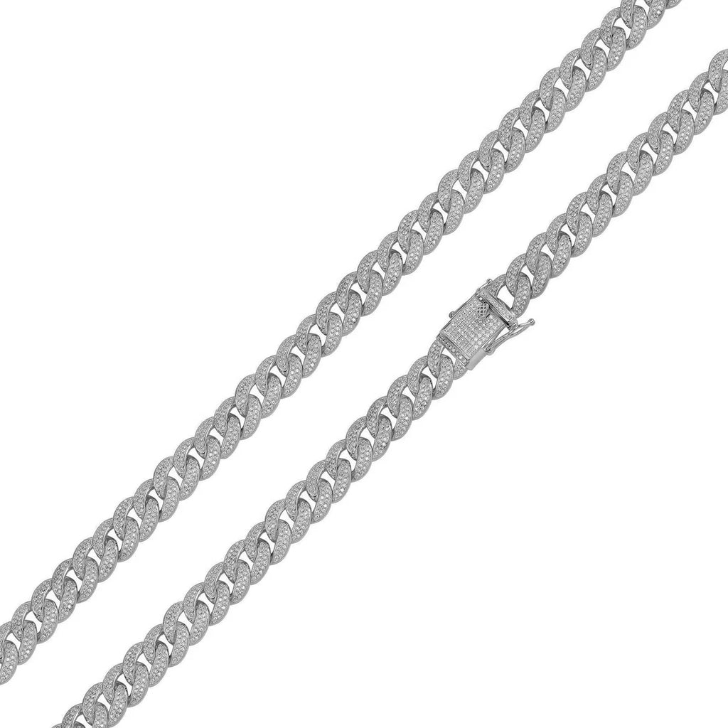 Rhodium Plated 925 Sterling Silver Moissanite Miami Cuban 9.5mm Bracelet or Necklace