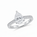 Rhodium Plated 925 Sterling Silver Moissanite Classic Pear-Cut Solitaire Ring