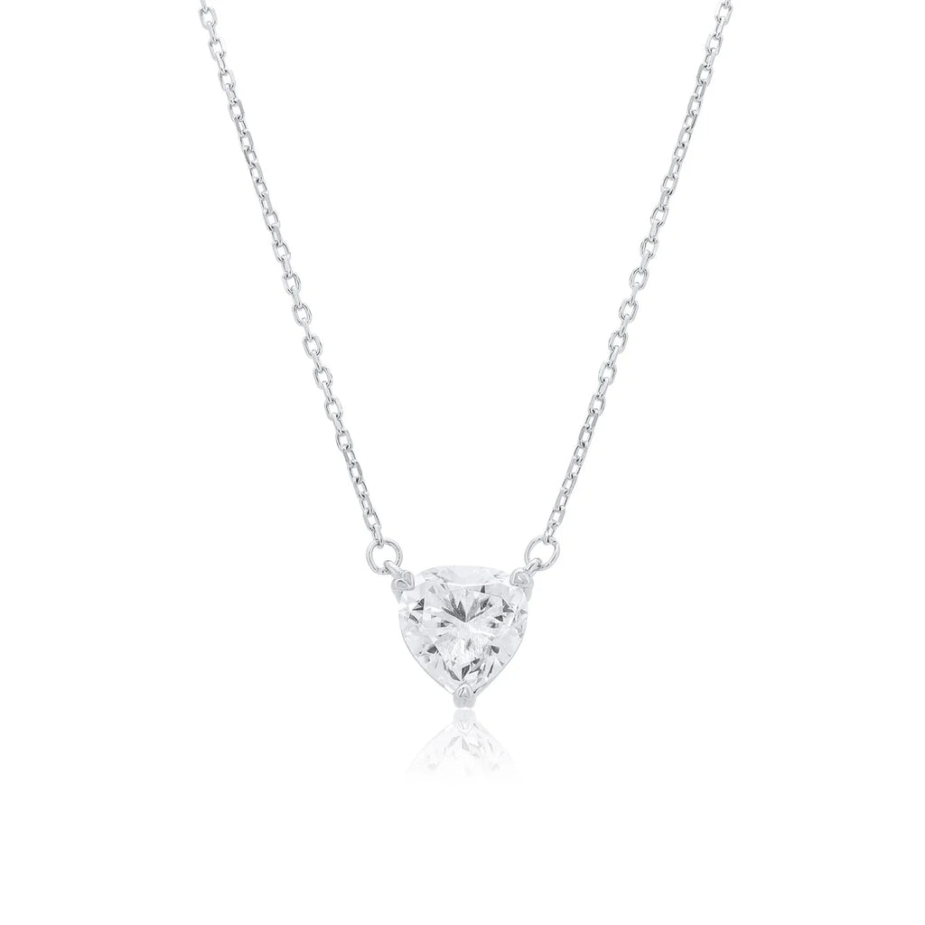 Rhodium Plated 925 Sterling Silver Moissanite Heart Pendant Adjustable Necklace