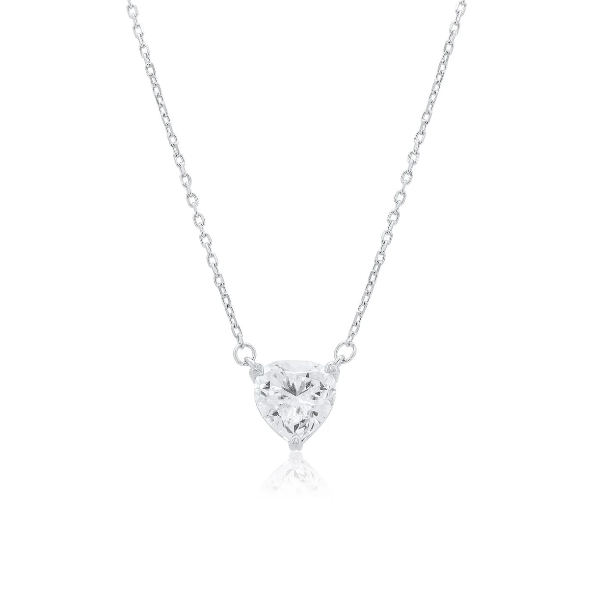 Rhodium Plated 925 Sterling Silver Moissanite Heart Pendant Adjustable Necklace