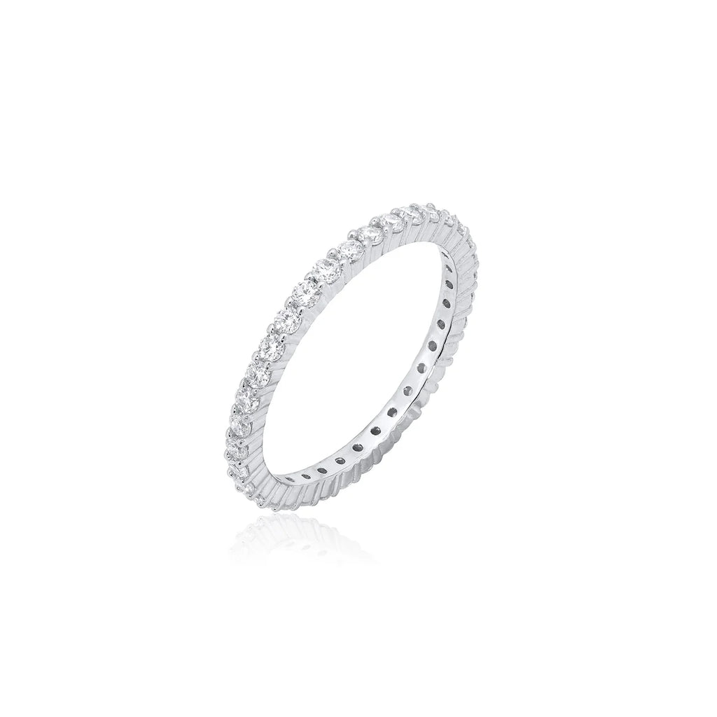 Rhodium Plated 925 Sterling Silver Moissanite 1.5mm Eternity Ring