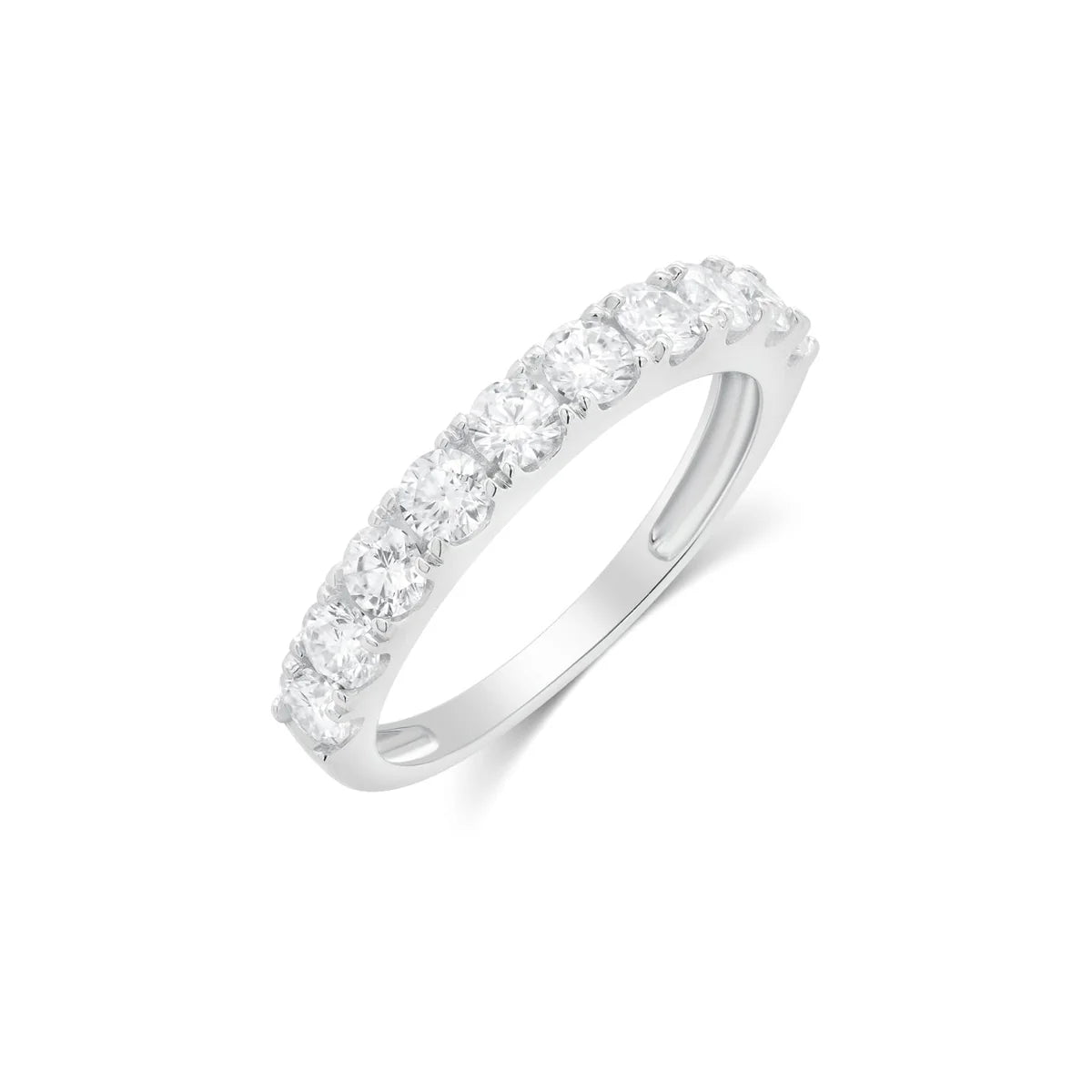 Rhodium Plated 925 Sterling Silver Round Cut Moissanite Half Eternity 3mm Ring