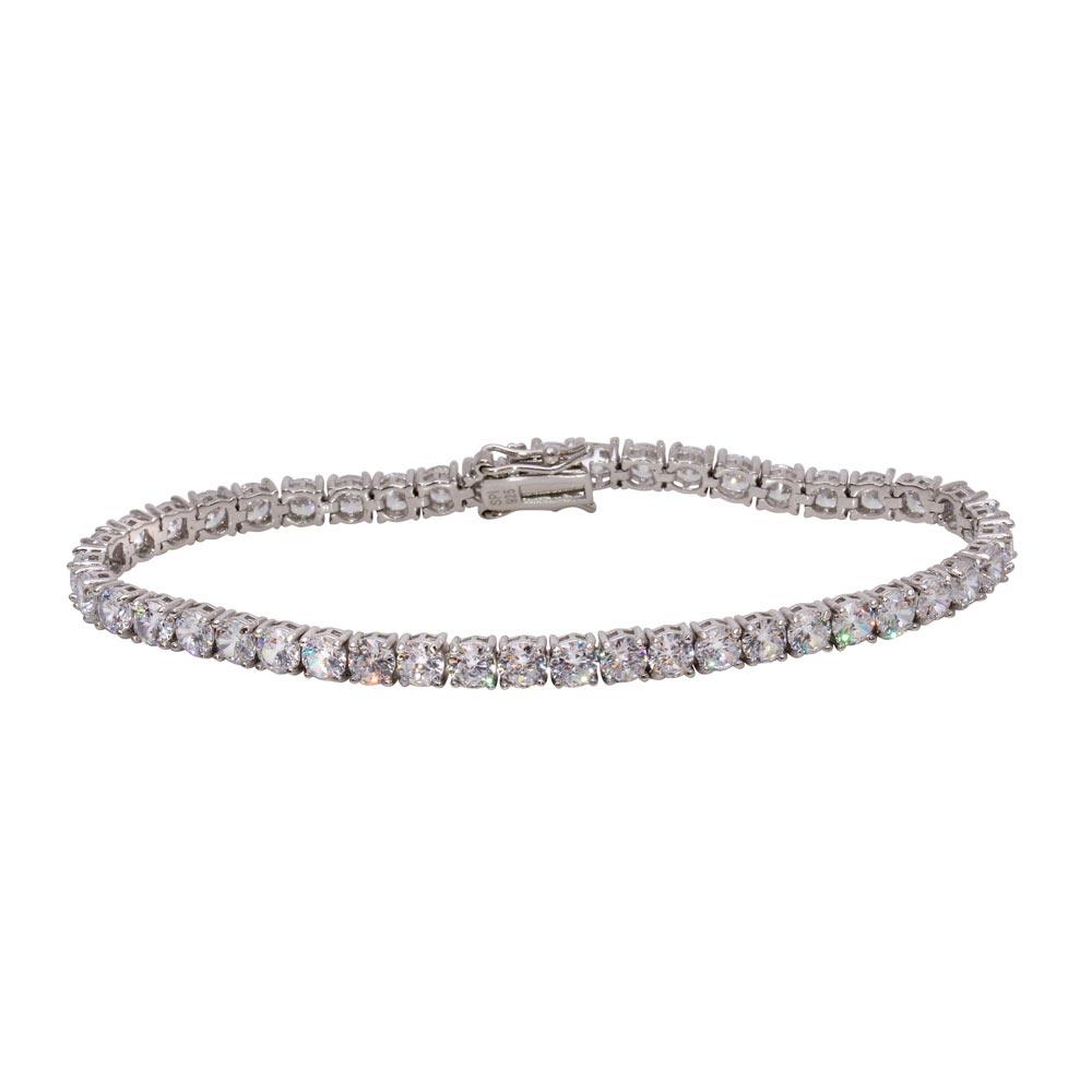 Rhodium Plated 925 Sterling Silver CZ Tennis Bracelet