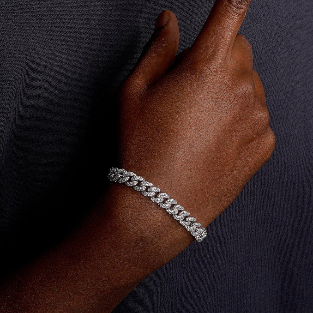 Rhodium Plated 925 Sterling Silver Moissanite Miami Cuban 9.5mm Bracelet or Necklace