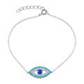 Rhodium Plated 925 Sterling Silver CZ and Turquoise Evil Eye Bracelet