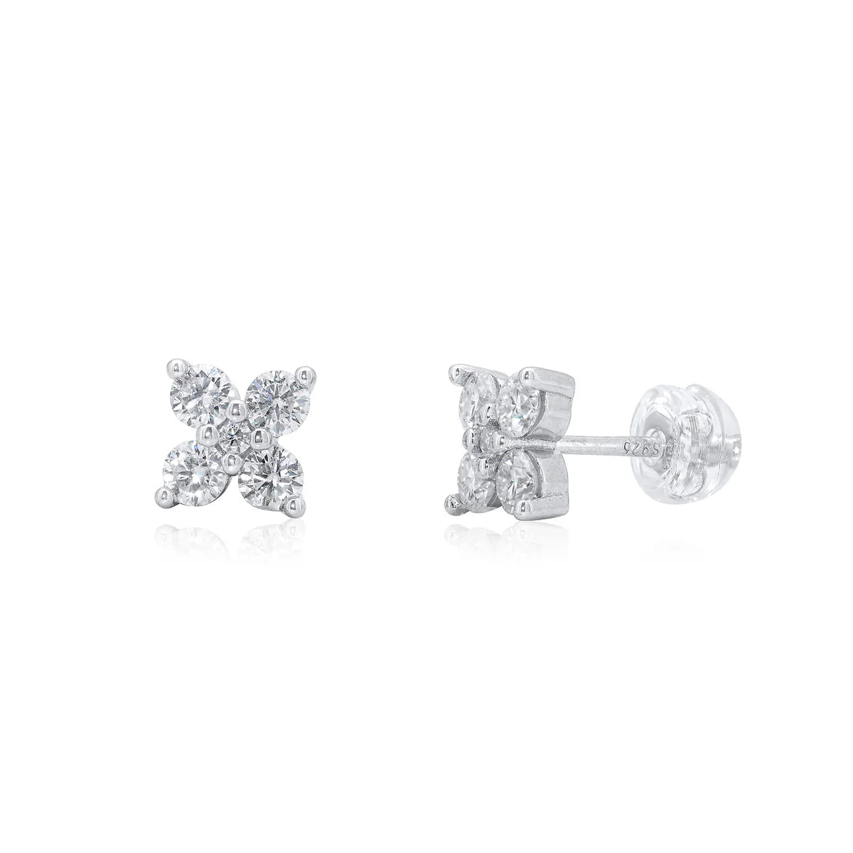 Rhodium Plated 925 Sterling Silver Flower Moissanite Studded 7mm Stud Earring