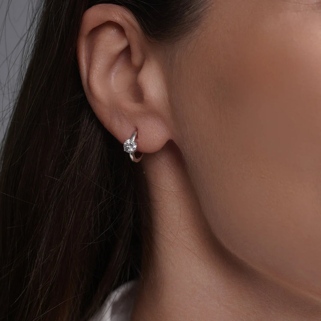 Rhodium Plated 925 Sterling Silver Moissanite Hoop Earring