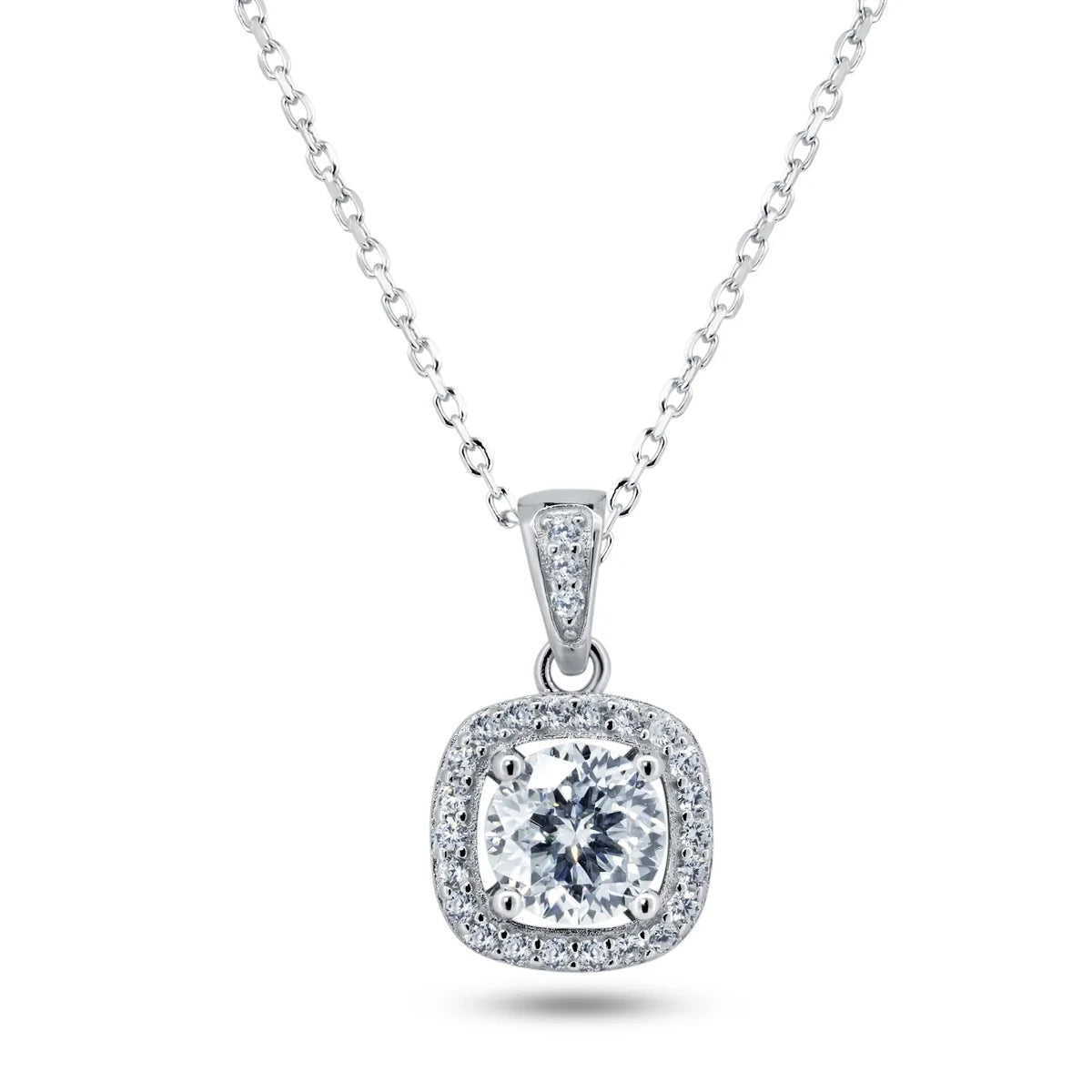 Silver Rhodium 925 Halo Pendant Moissanite Necklace