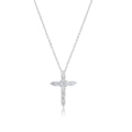 Rhodium Plated 925 Sterling Silver Cross Moissanite Studded Adjustable Pendant Necklace