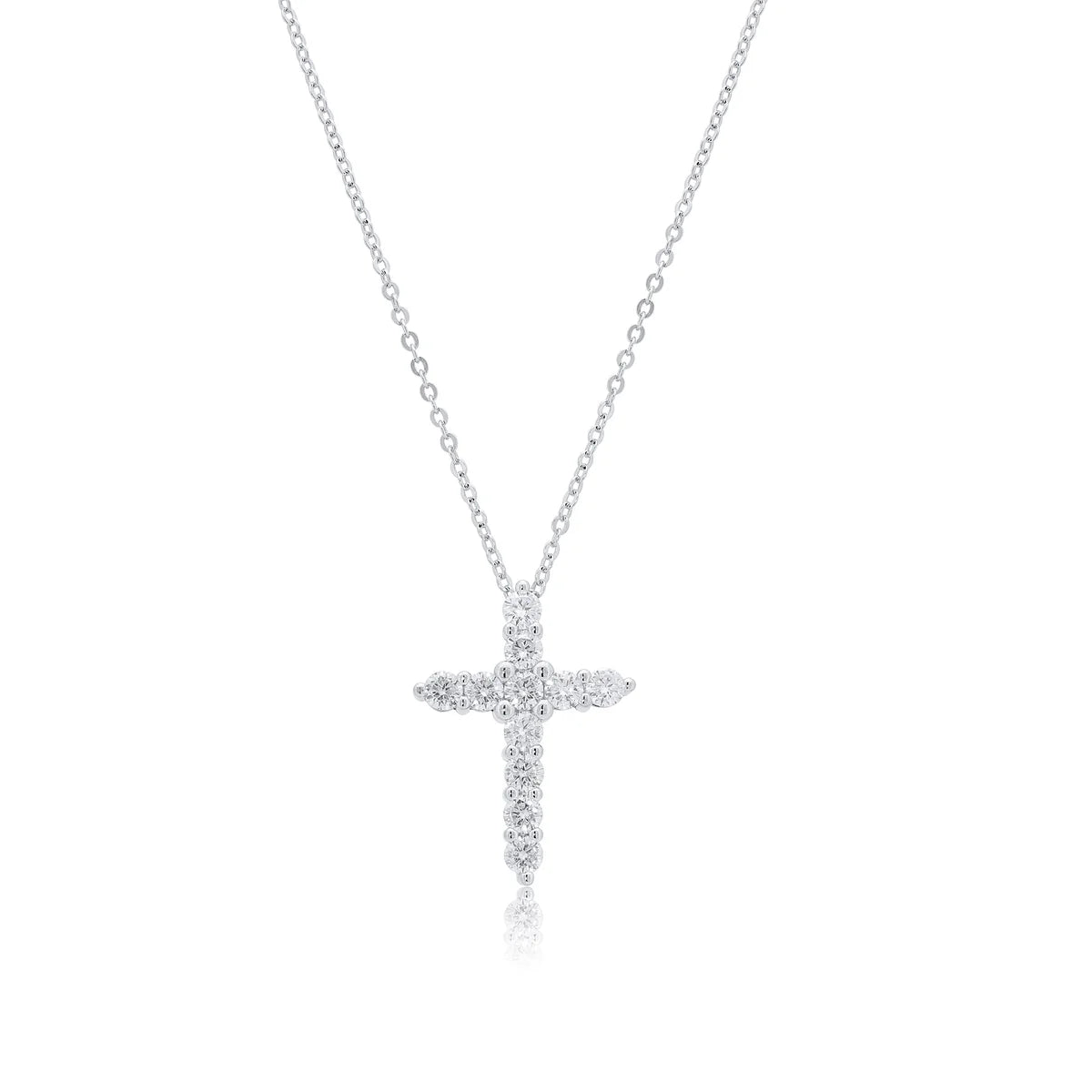Rhodium Plated 925 Sterling Silver Cross Moissanite Studded Adjustable Pendant Necklace