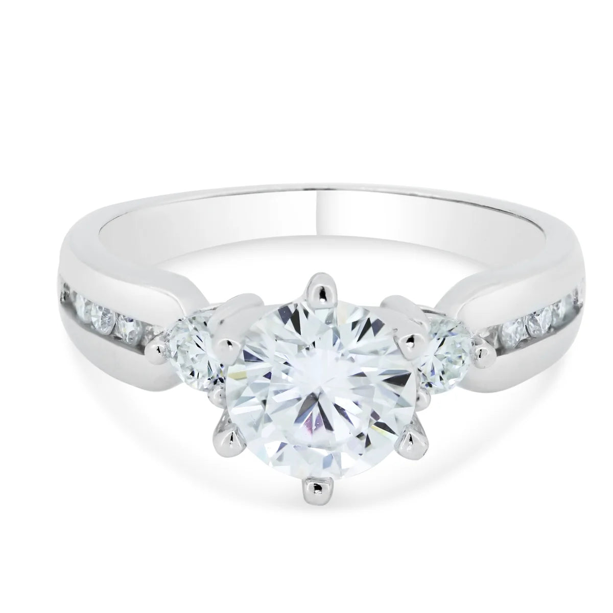 Rhodium Plated 925 Sterling Silver Engagement Moissanite Ring