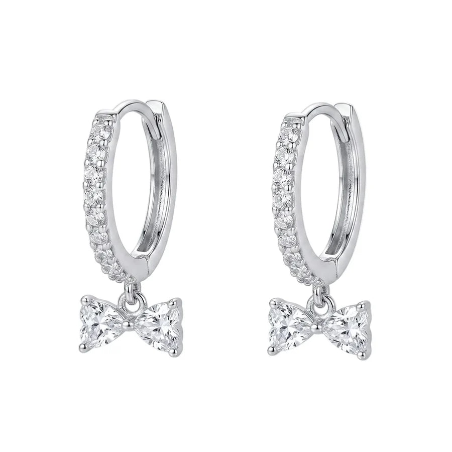 Rhodium Plated 925 Sterling Silver Moissanite Bow Hoop Earring