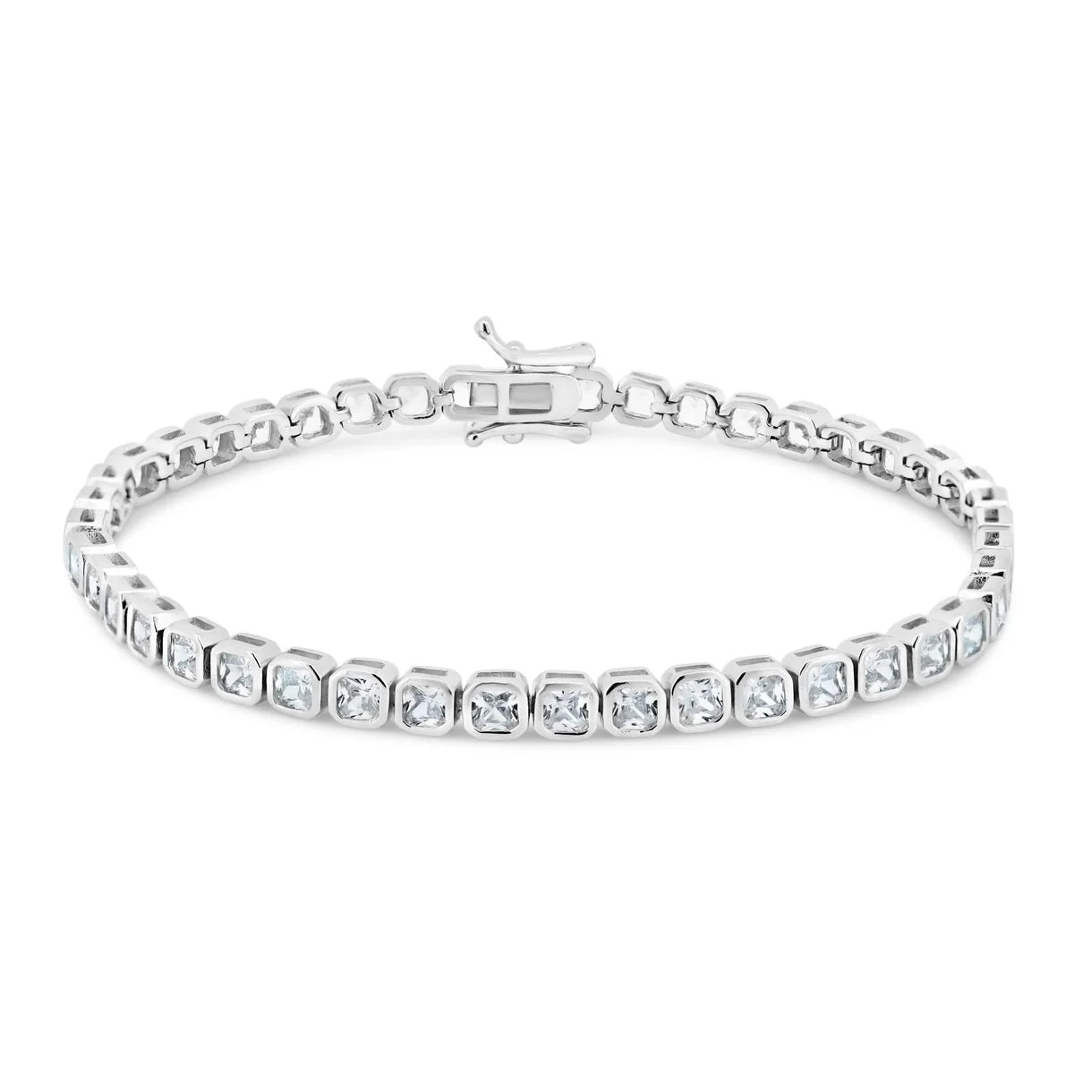 Rhodium Plated 925 Sterling Silver Square CZ 4mm Tennis Bracelet