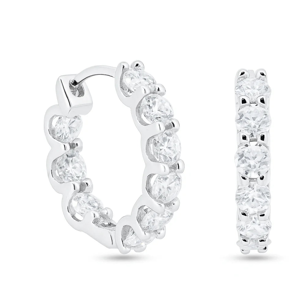 Sterling Rhodium Plated 925 Sterling Silver Moissanite Stone Hoop Earrings 17.5mm
